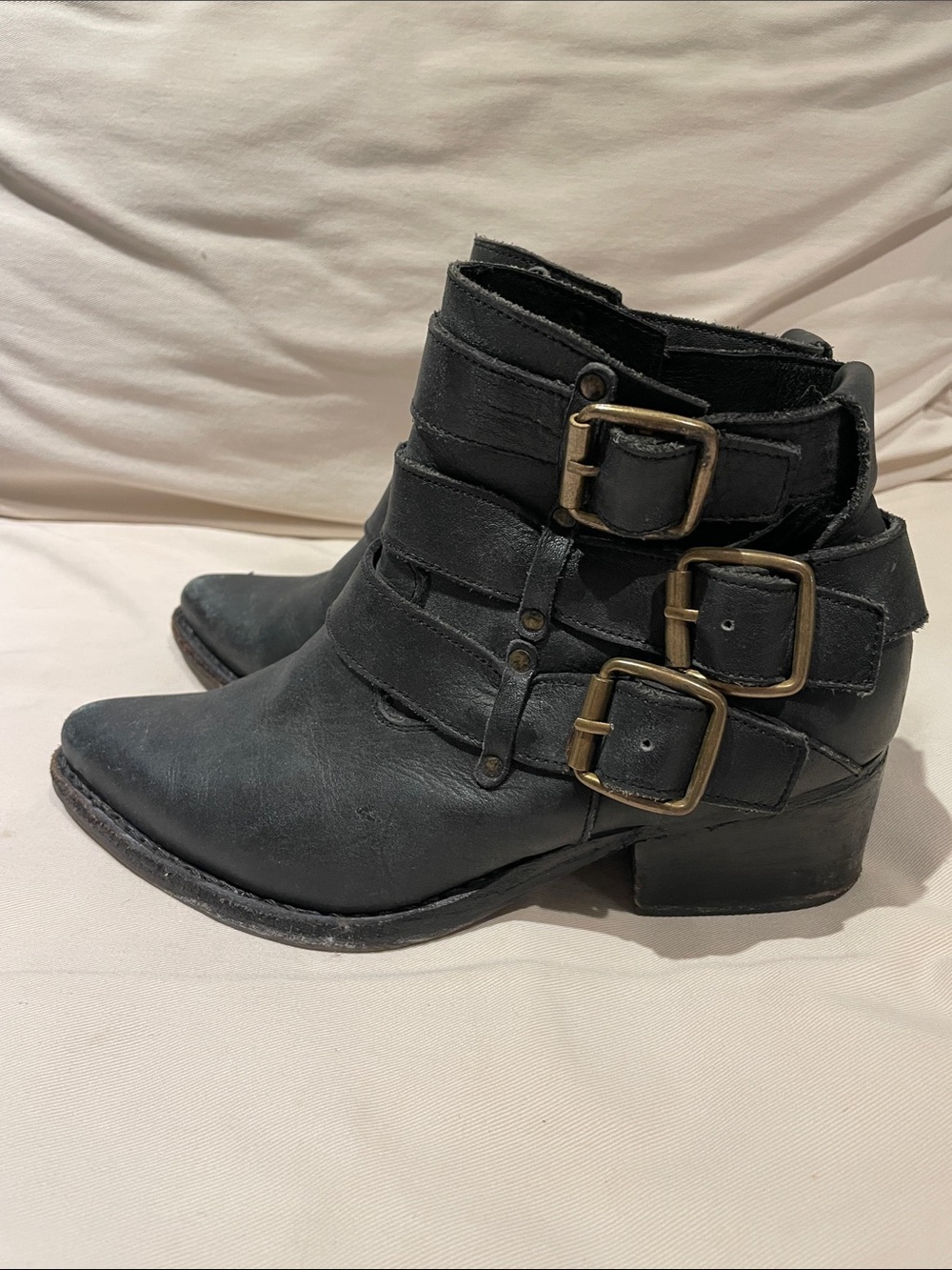 Jeffrey Campbell Black Leather Buckle Strap Ankle Boots - Picture 3 of 9